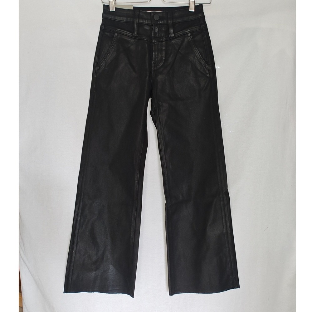 Hudson Jeans Rosie High Rise‎ Front Yoke Coated Black Beauty Wide Leg Ankle 23